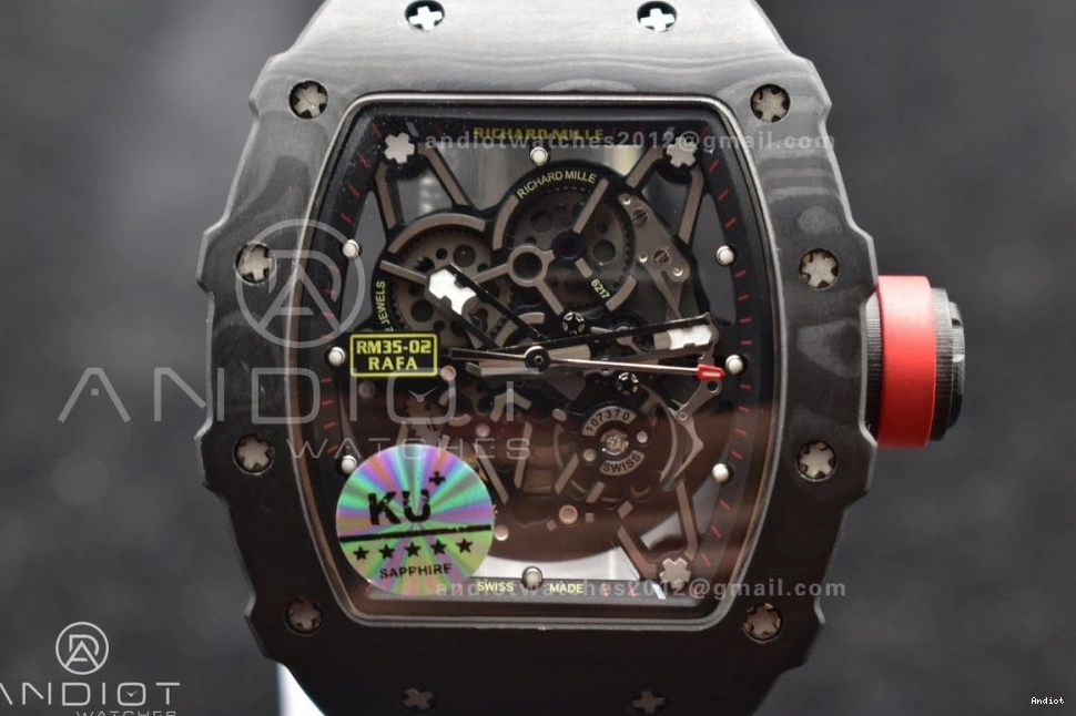 Red KUF MIYOTA8215 Edition RM035-02 on Strap Dial Best Black Skeleton Rubber 0502